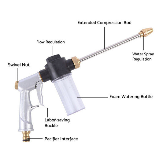 Garden Hose Nozzle Long Pole Foam Water Bottle 360 Degree Rotating Car Wash Gardening