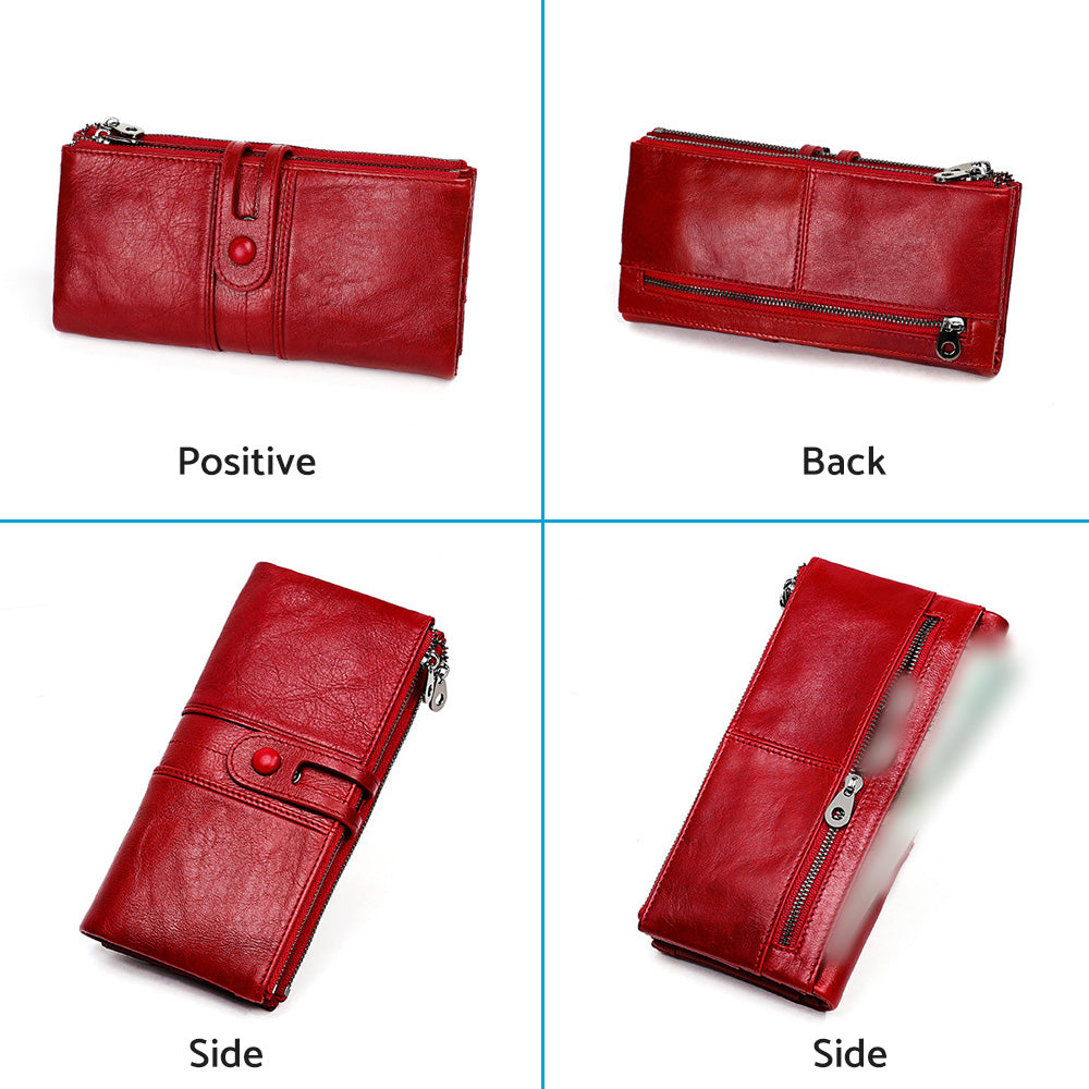 Leather Wallet Unisex Zip-Around Card Coin Holder Brown Black Red
