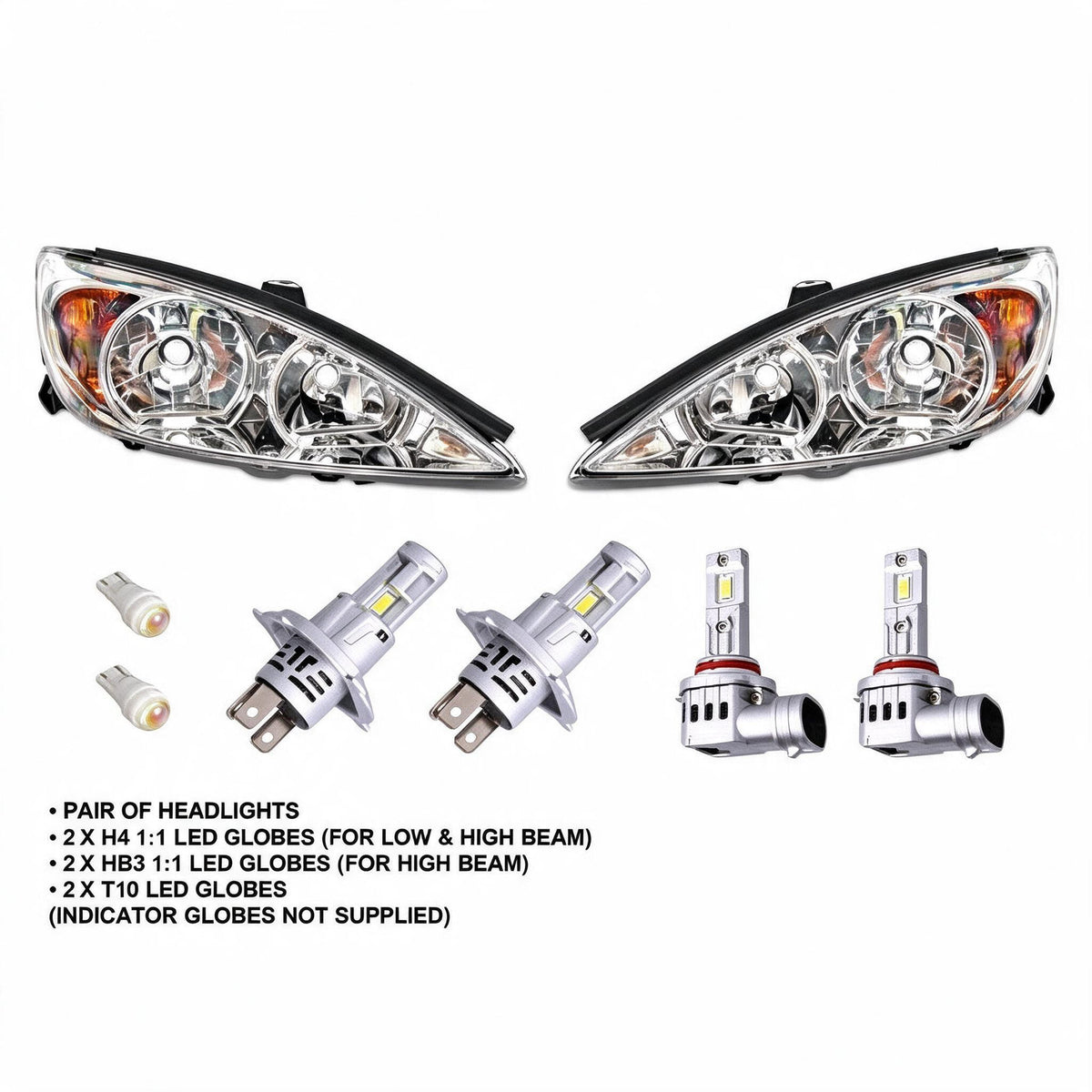 Head Light Chrome with LED Globes Set LH RH Suitable for Toyota Camry - BD1