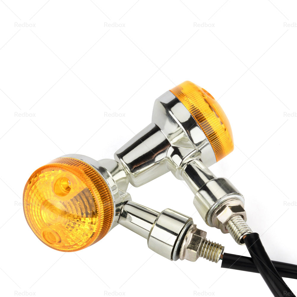 {{ 4x Chrome Motorcycle Turn Signal Lights Amber Indicators Blinker Universal Bulb }} - Buy Car Parts Online at {{ Kaka Auto Parts }}.