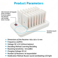 16-Channel Wireless Restaurant Pager System Suitable For Guest Calling & Queuing ¡§C AU