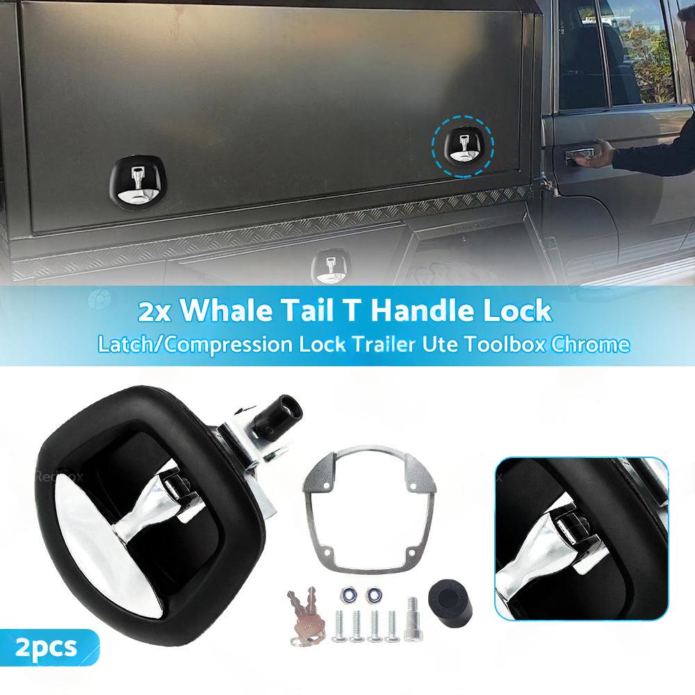 2pcs Whale Tail Lock or Compression Lock Black w or  Chrome Handle Trailer Ute Toolbox