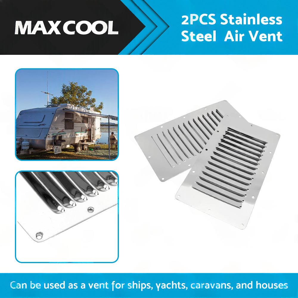 2 x Stainless Steel Rectangular 14 Louvre Air Vent, Caravan, Boat, Wall Eave
