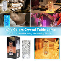 Crystal Table Lamp With Rose Diamond Touch LED Light Suitable For Universal Use, 3 or 16 Color, USB Powered