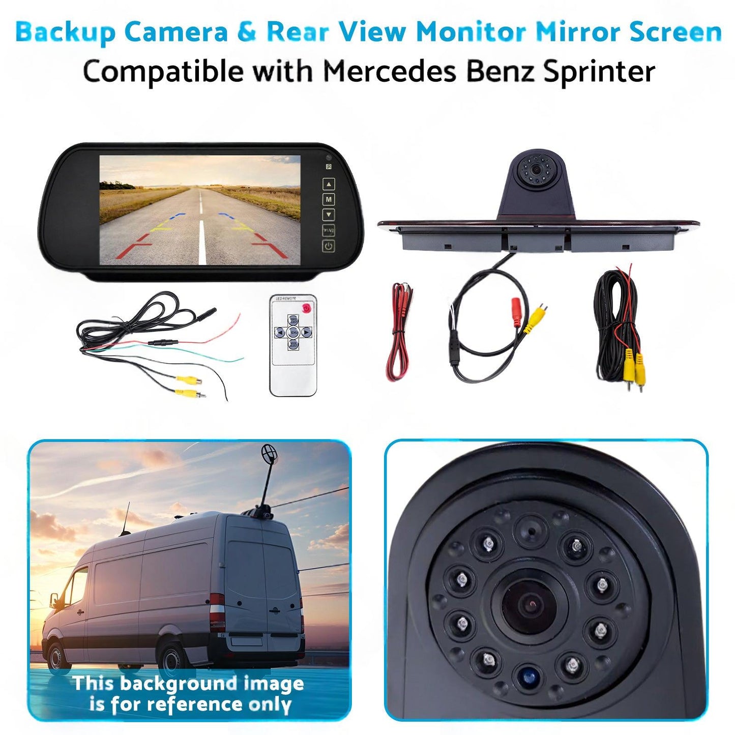 Brake Light Backup Camera W or  7''Monitor Suitable for 07-19 Sprinter or VW Crafter