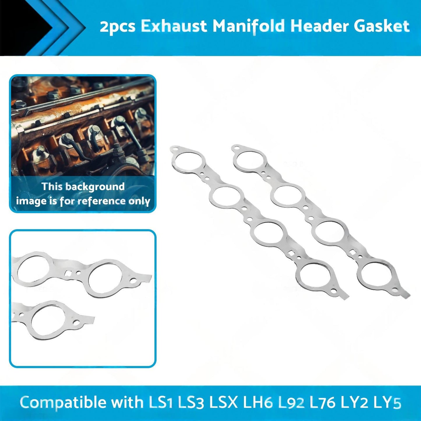 2PCS Exhaust Manifold Gasket Multi-Layer Steel Header Suitable For LS1 LS3 LSX