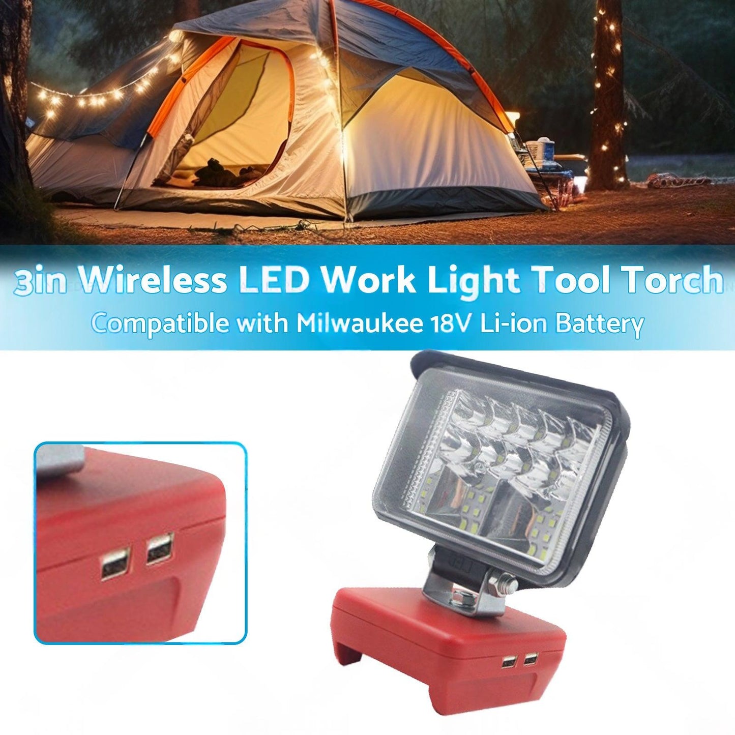 3in Wireless LED Work Light Torch Suitable For Milwaukee 18V Li-ion Battery