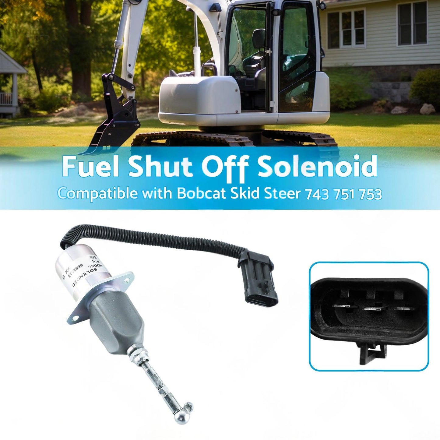 Fuel Shut Off Solenoid Kit Suitable For Bobcat Skid Steer 743 / 751 / 753 / T190 / S185
