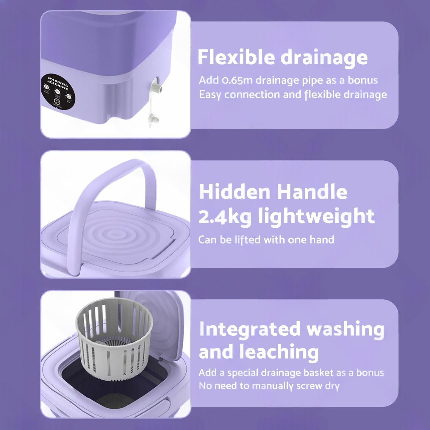 8L Foldable Portable Washing Machine with 3 Modes Deep Cleaning Automatic Washer 240V