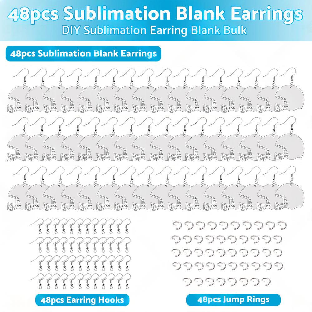 48PCS Sublimation Helmet Earring Blank MDF Double-Sided w  Hook and Jump Ring