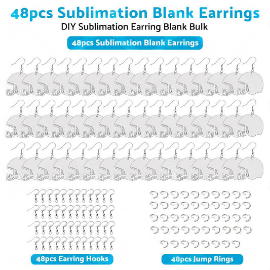 48PCS Sublimation Helmet Earring Blank MDF Double-Sided with Hook and Jump Ring
