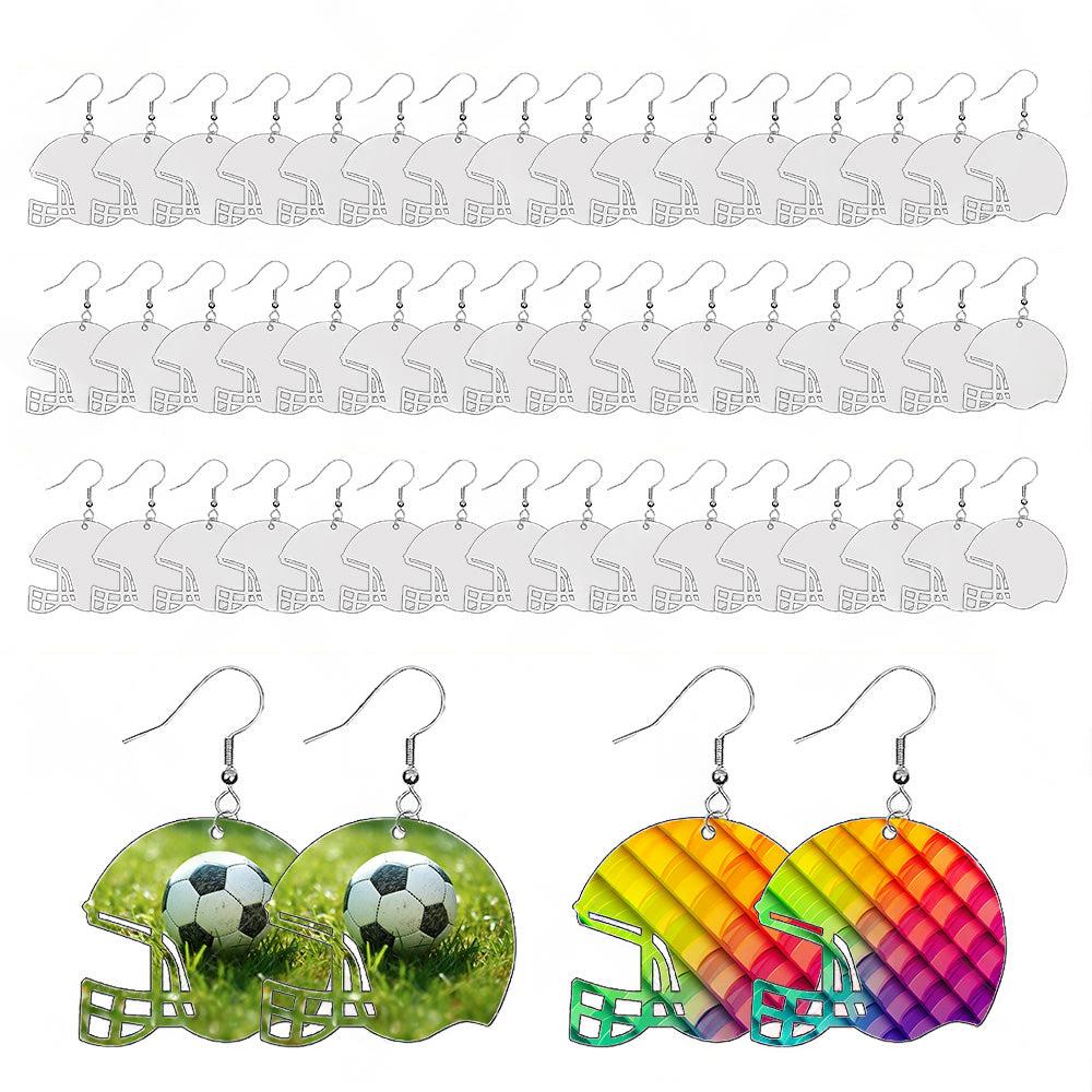 48PCS Sublimation Helmet Earring Blank MDF Double-Sided w  Hook and Jump Ring
