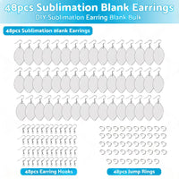 48PCS Sublimation Blank MDF Rugby Earring Double-Sided w  Hook and Jump Ring DIY