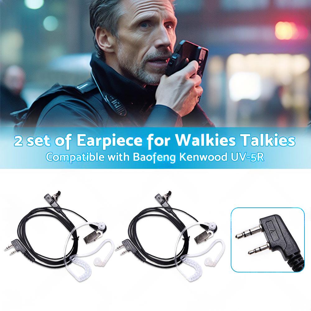 2PCS Covert Acoustic Tube Earpiece Headset Mic Suitable for Baofeng Kenwood