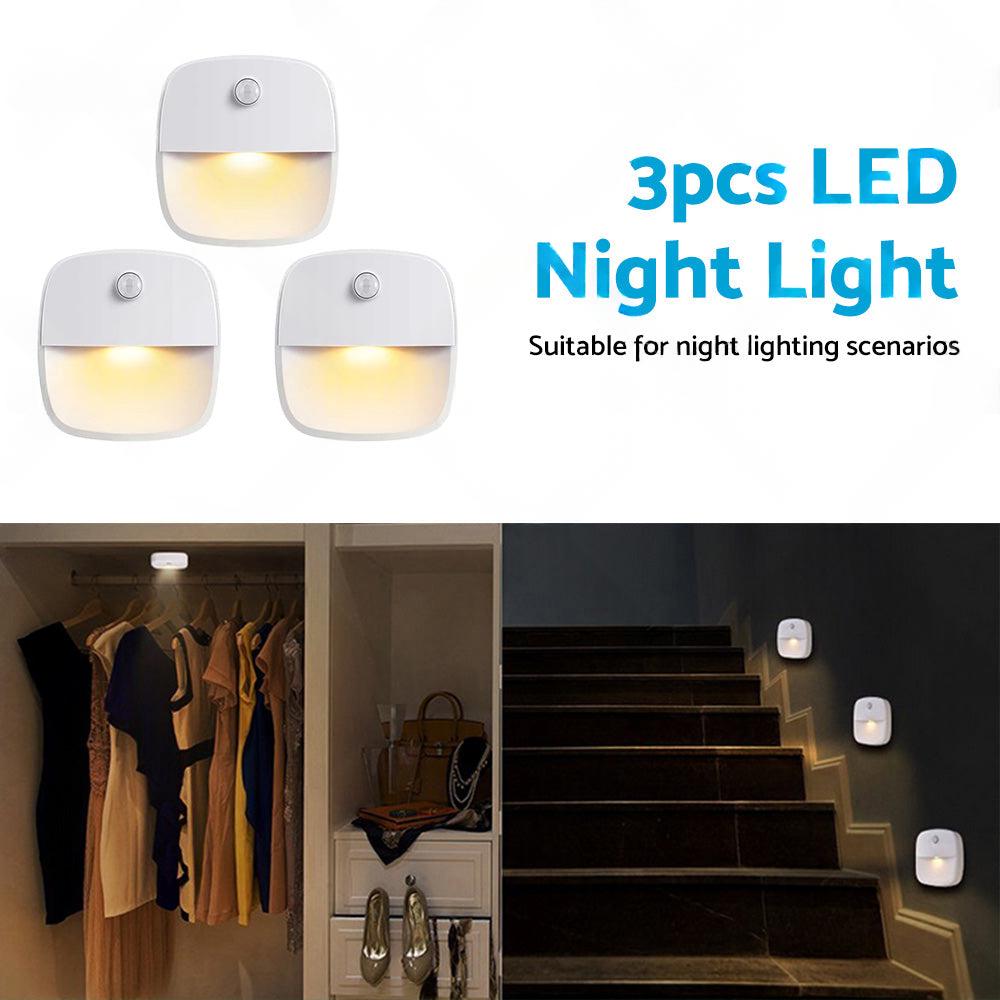 3 PCS Cordless Battery-Powered LED Night Light Motion Sensor Light-Warm White