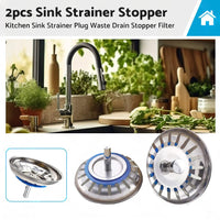 2PCS Kitchen Sink Strainer Plug Waste Drain Stopper Filter Stainless Steel