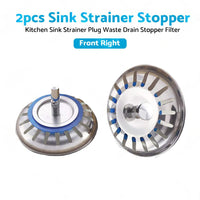 2PCS Kitchen Sink Strainer Plug Waste Drain Stopper Filter Stainless Steel