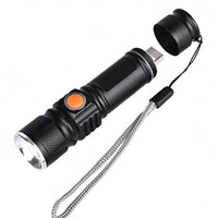 1x Black USB Rechargeable LED Flashlight Torch Suitable For Outdoor Use, Waterproof