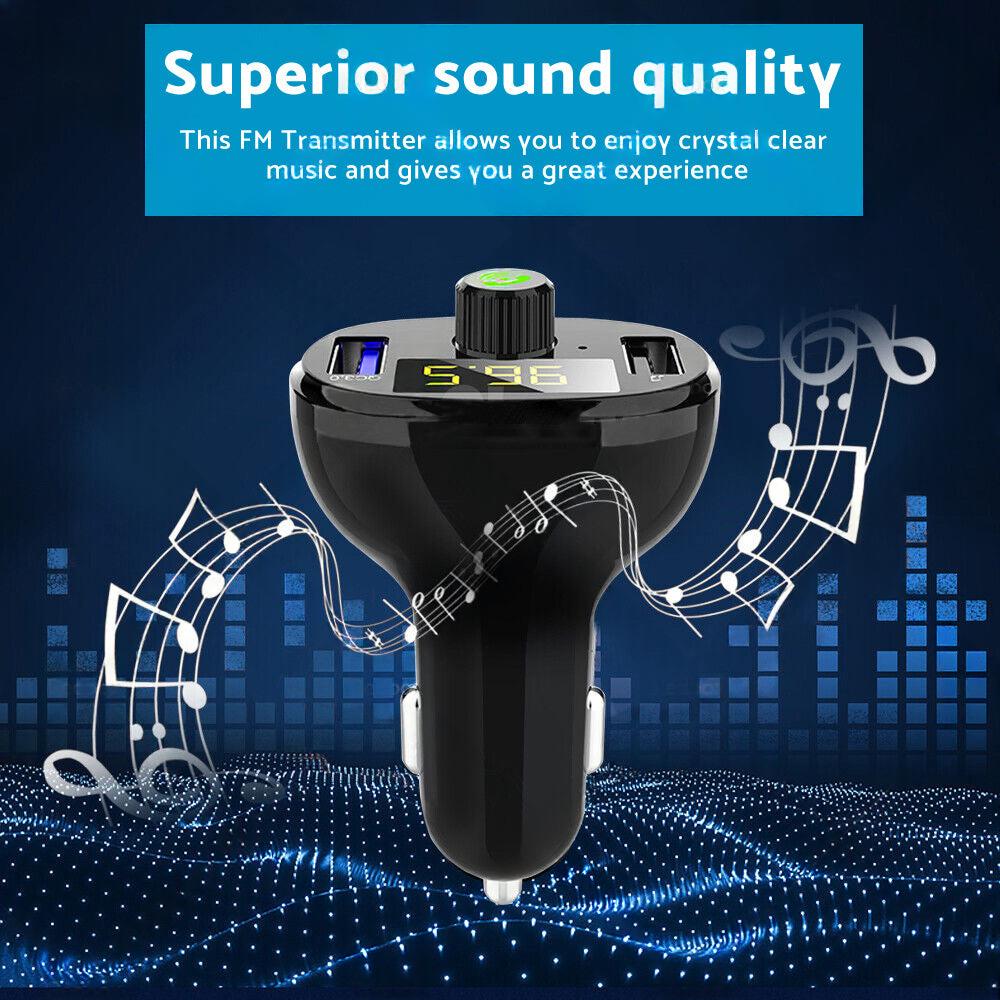 Bluetooth-5. 0 Radio Car Kit Wireless FM Transmitter Dual USB Charger MP3 Player
