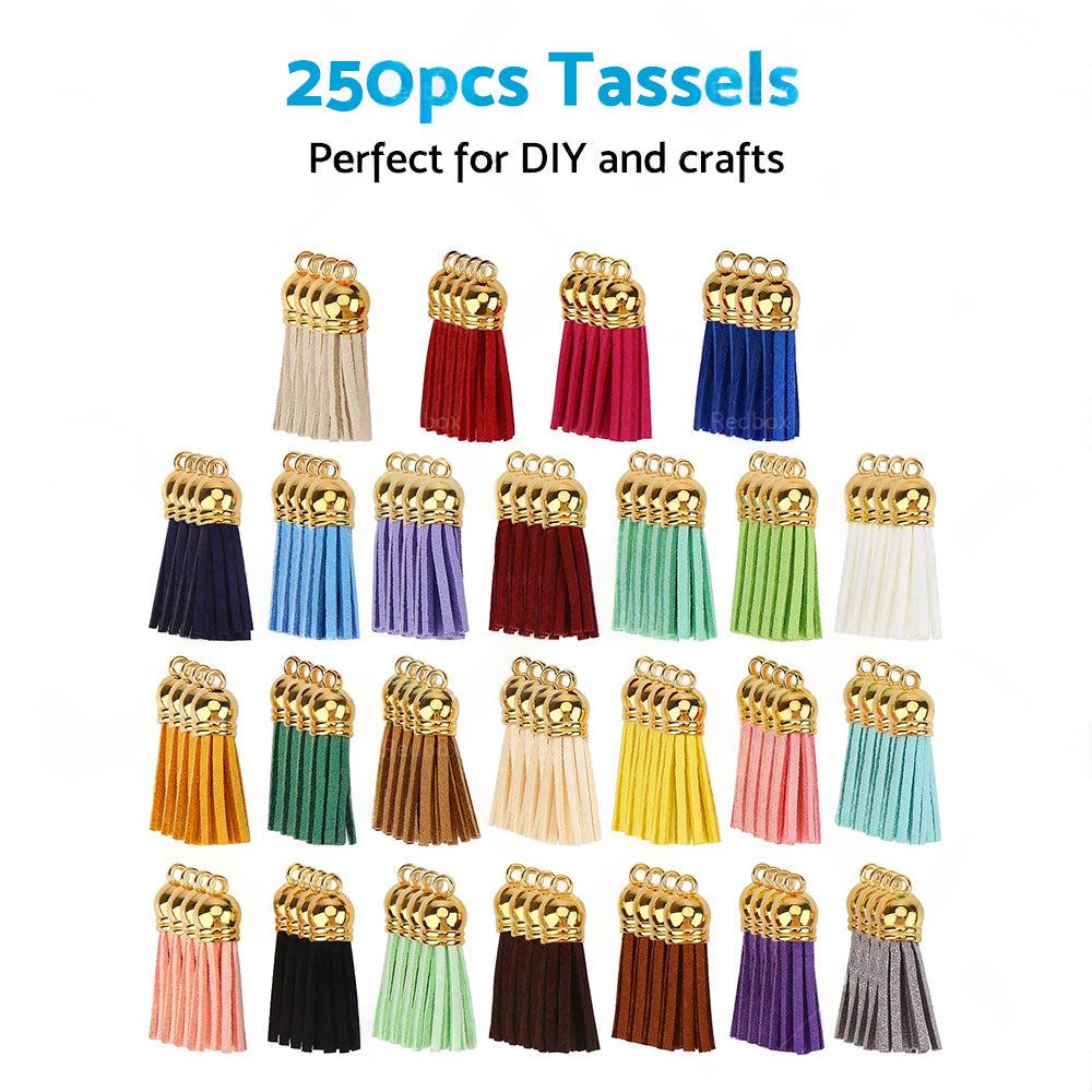 250PCS Keychain Ring Tassels Bulk Colored Leather Tassel Pendants Jewelry DIY