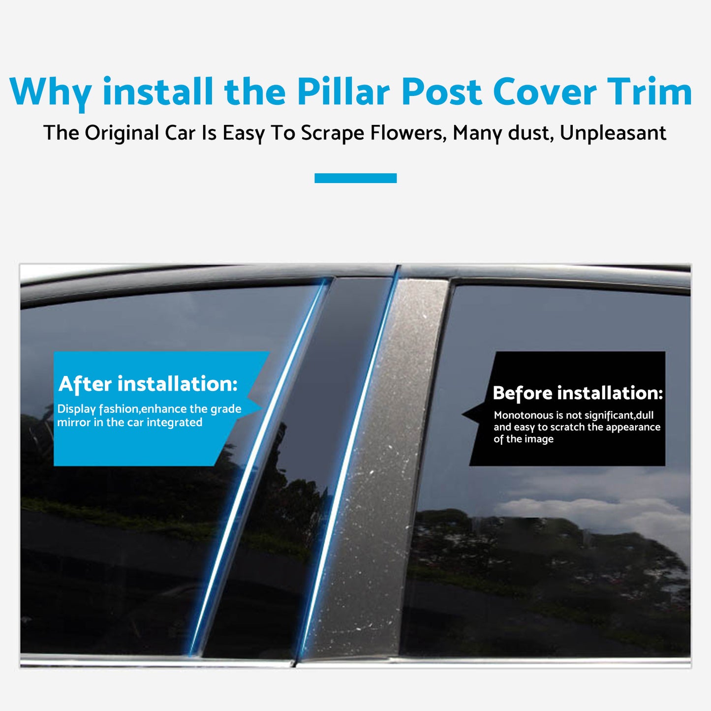 Gloss Black Pillar Posts Door Trim Cover Suitable For Toyota RAV4 2019-2024