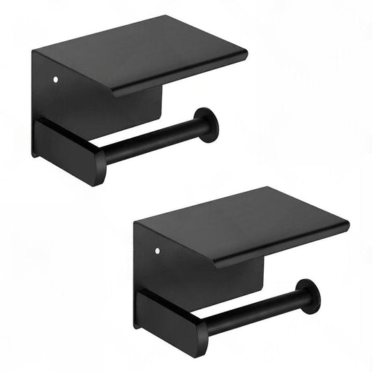 2x Stainless Steel Toilet Paper Roll Holder With Storage Hook & Phone Shelf for Bathroom
