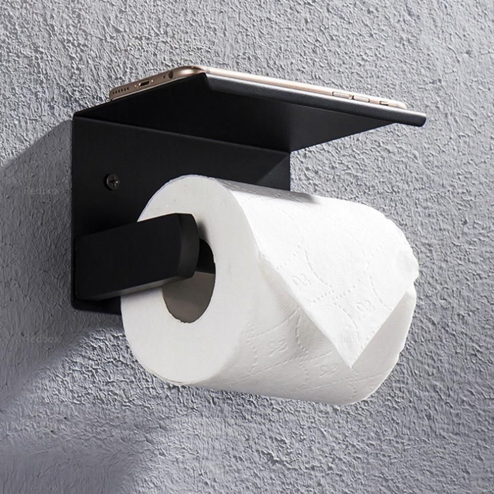 2x Stainless Steel Toilet Paper Roll Holder With Storage Hook & Phone Shelf for Bathroom