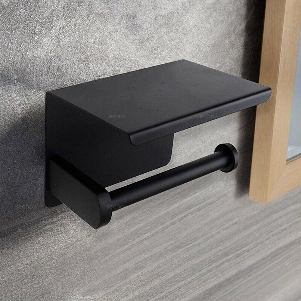 2x Stainless Steel Toilet Paper Roll Holder With Storage Hook & Phone Shelf for Bathroom
