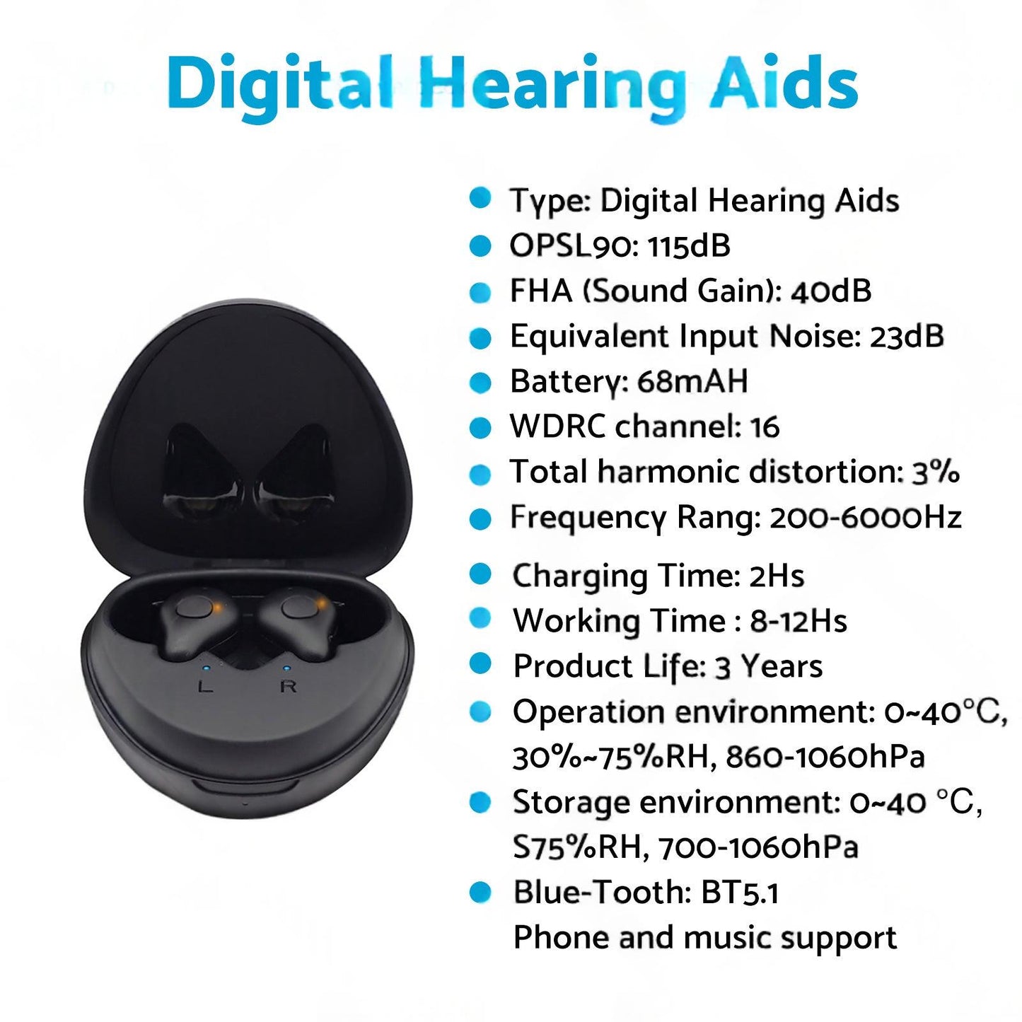 Digital Hearing Aids Severe Hearing Loss Rechargeable Bluetooth Sound Amplifiers