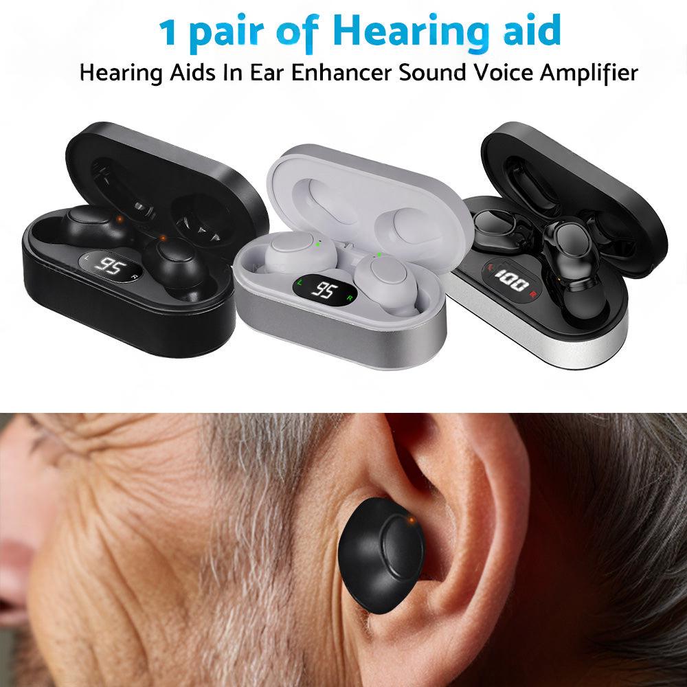 1 pair of digital rechargeable hearing aids, voice amplifier – Silver + Black, in-ear sound amplifiers