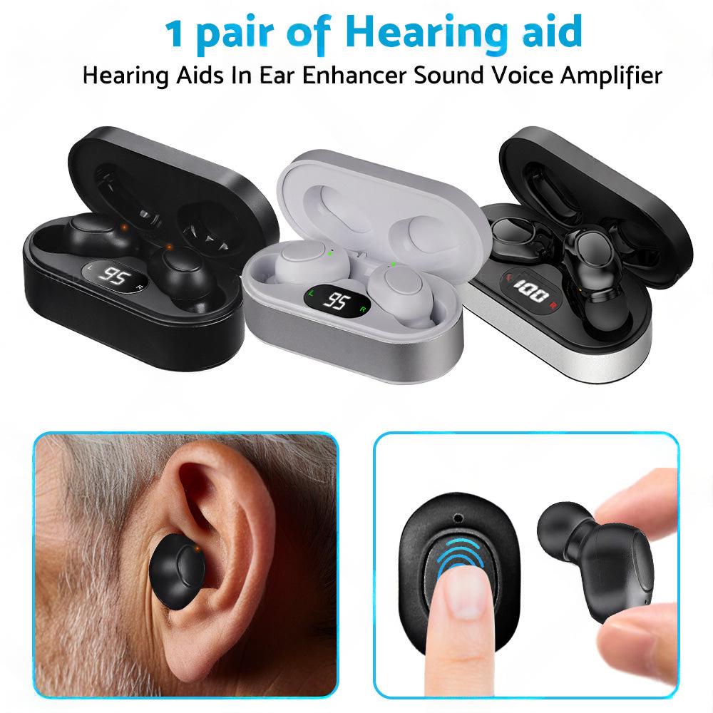 1 pair of digital rechargeable hearing aids, voice amplifier – Silver + Black, in-ear sound amplifiers