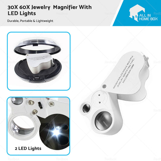{{ 30X 60X Jewelry Loupe LED Lighted Illuminated Jewelers Eye Loop 2 Lens Magnifier }} - Buy Car Parts Online at {{ Kaka Auto Parts }}.