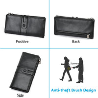 Leather Wallet Unisex Zip-Around Card Coin Holder Brown Black Red