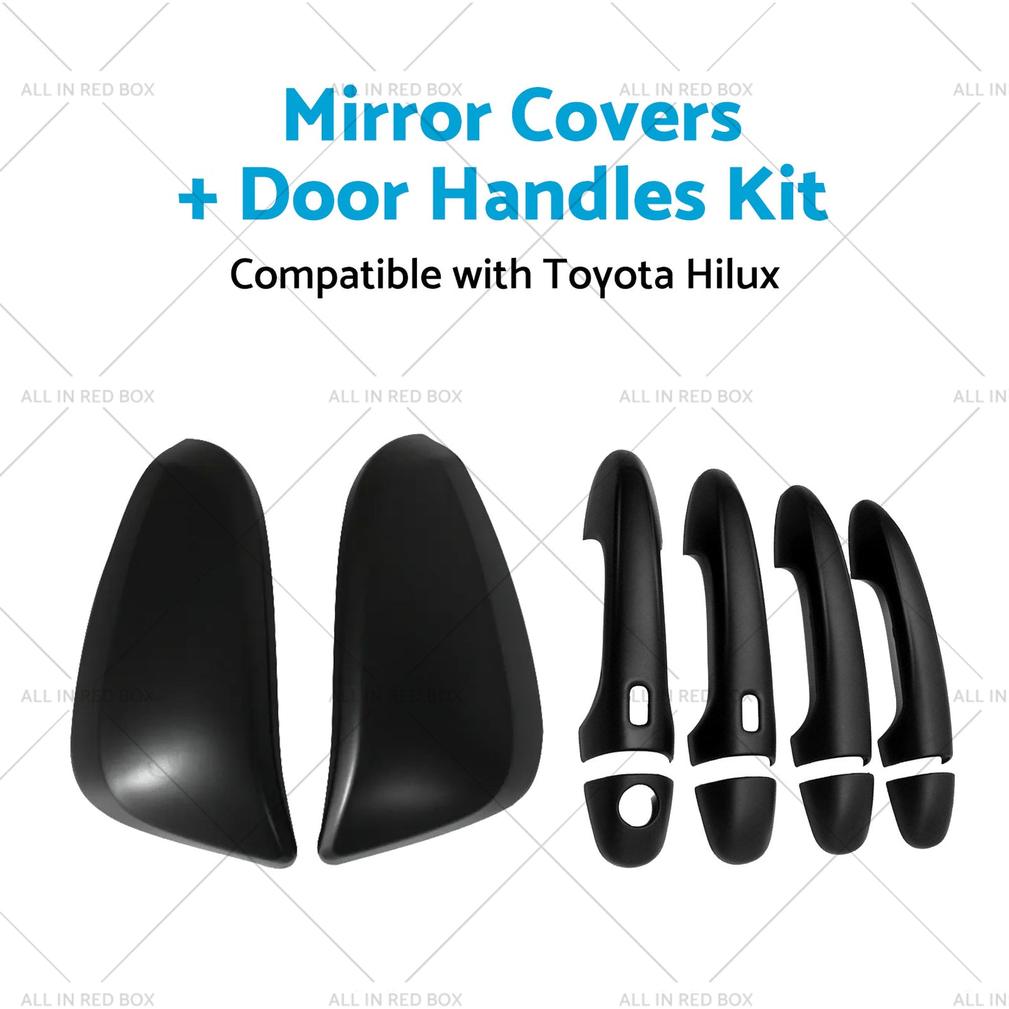 {{ Black Mirror Covers  Door Handles Kit Suitable for Toyota Hilux 2015 - 2023 }} - Buy Car Parts Online at {{ Kaka Auto Parts }}.
