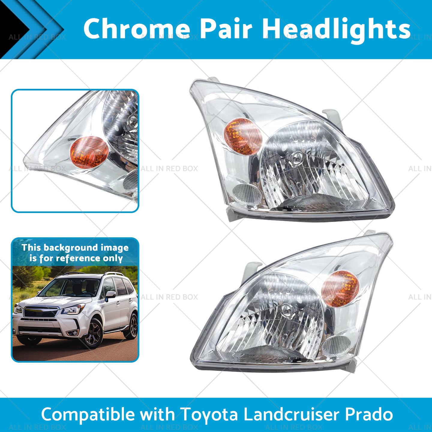 {{ Chrome Pair Headlights Suitable for Toyota Landcruiser Prado 120 Series 02-09 }} - Buy Car Parts Online at {{ Kaka Auto Parts }}.