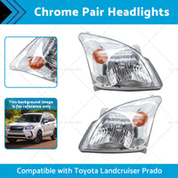 {{ Chrome Pair Headlights Suitable for Toyota Landcruiser Prado 120 Series 02-09 }} - Buy Car Parts Online at {{ Kaka Auto Parts }}.