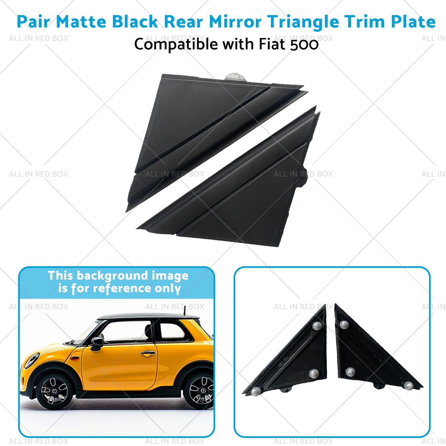 {{ Matte Black Rear Mirror Triangle Trim Plate Suitable for 12-19 Fiat 500 }} - Buy Car Parts Online at {{ Kaka Auto Parts }}.