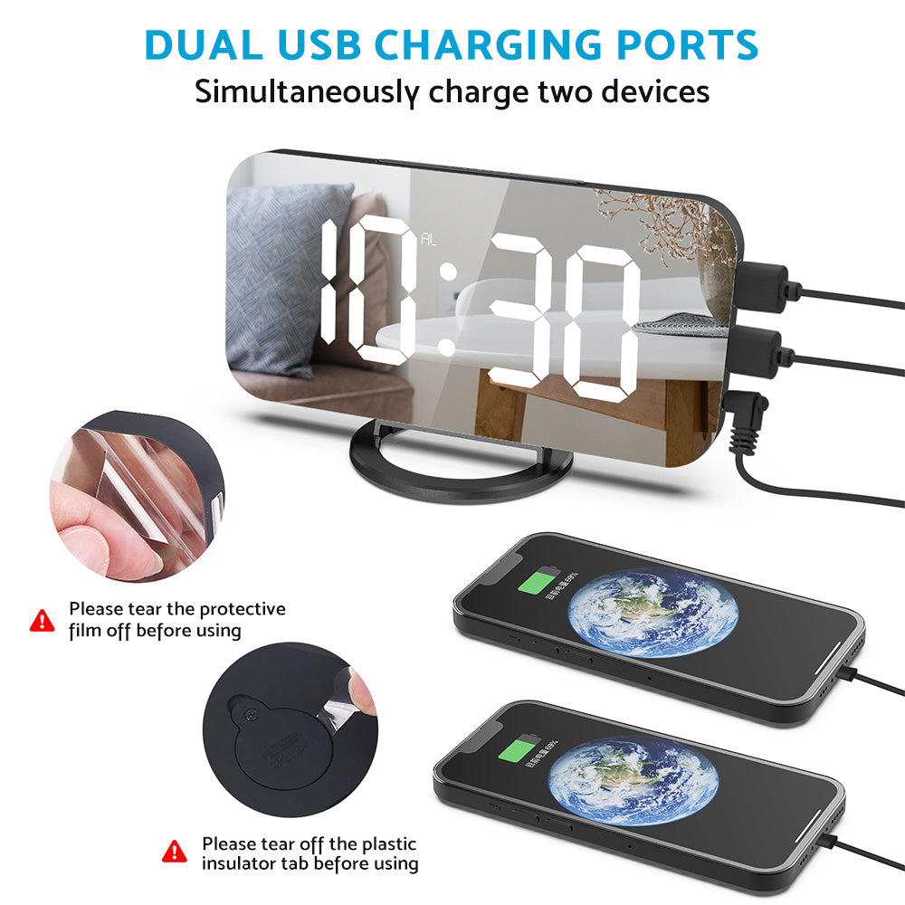 Digital Alarm Clock with Mirror LED Display Suitable For Wall & Bedroom, Snooze Function, Dim Mode