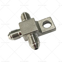 {{ Pair of Stainless Steel - 3 AN Male Brake Hose Tee Blocks with Mounting Tab }} - Buy Car Parts Online at {{ Kaka Auto Parts }}.