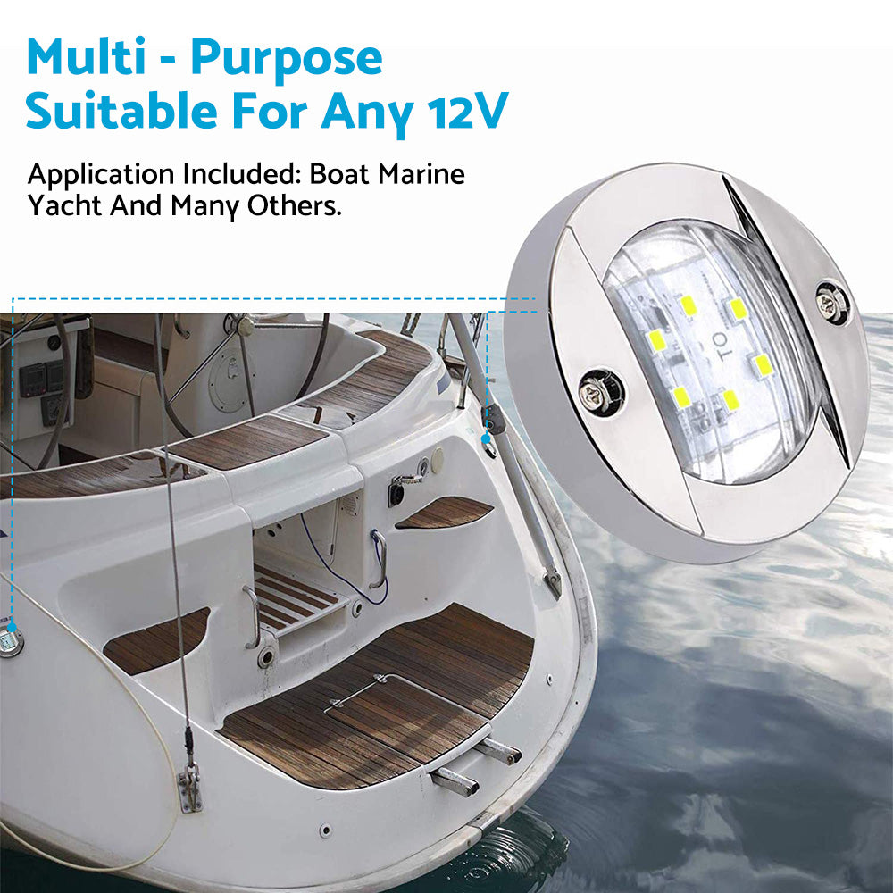 4x Round LED Marine Boat Cabin & Deck Courtesy Lights Suitable For Walkway ¡§C White Stern Light