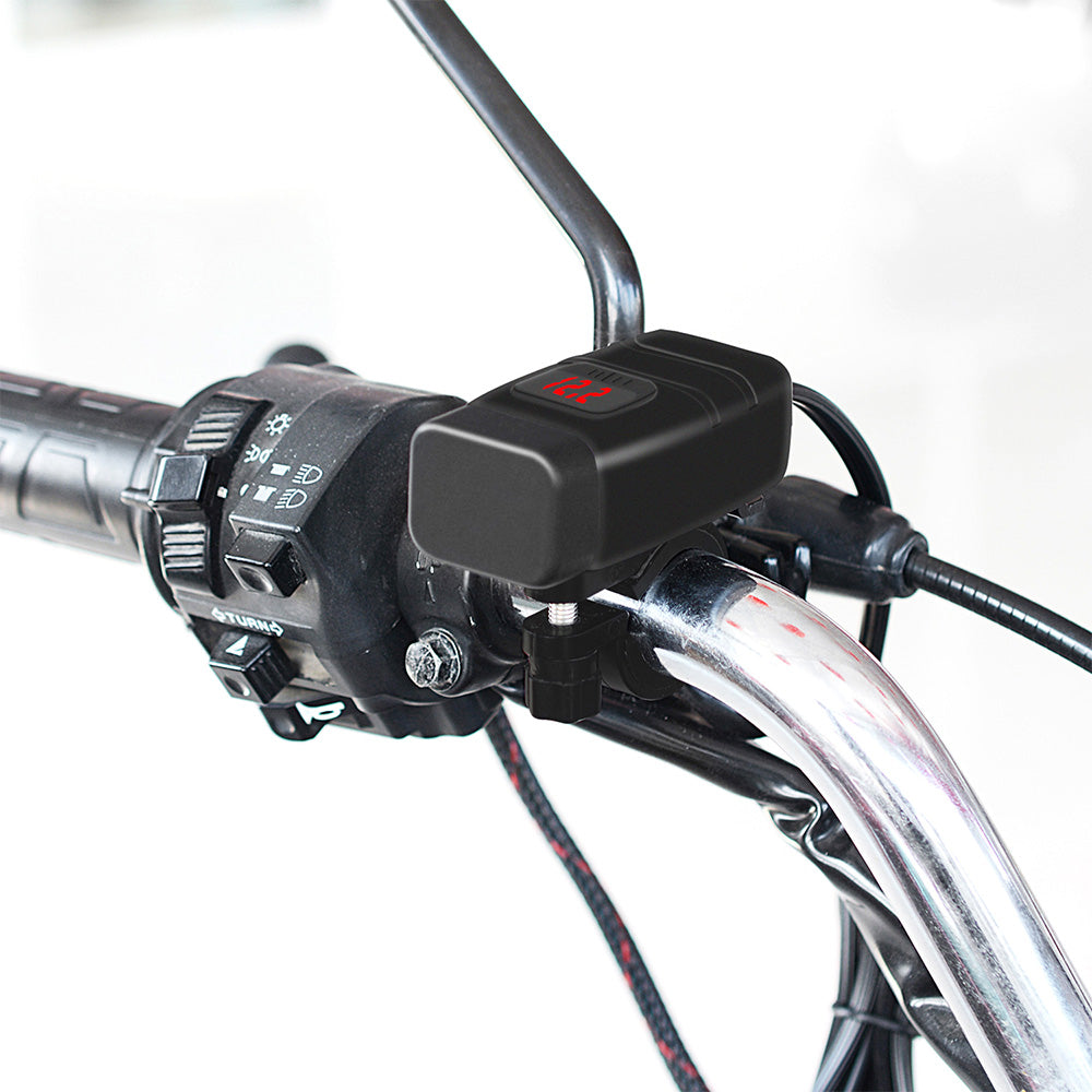 Dual USB Port Motorcycle Fast Charger Socket Suitable For Motorcycles ¡§C With LED Voltmeter Display & ON/OFF Switch