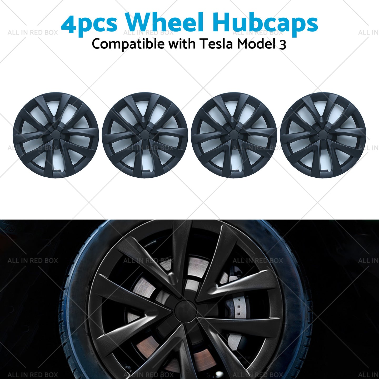 {{ 4PCS Matt Black Wheel Cover Hub Caps Rim Hubcap Suitable for Tesla Model 3 }} - Buy Car Parts Online at {{ Kaka Auto Parts }}.