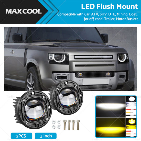 {{ 2x 3inch Flush Mount LED Work Light Bar Reverse Fog Lamp 4WD White Yellow 8D Len }} - Buy Car Parts Online at {{ Kaka Auto Parts }}.