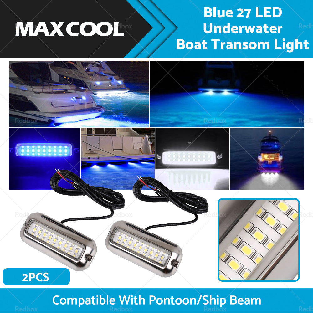 {{ 2x Blue 27LED Underwater Boat Marine Transom Light 316 Stainless Steel Pontoon }} - Buy Car Parts Online at {{ Kaka Auto Parts }}.