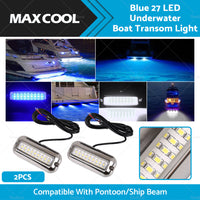 {{ 2x Blue 27LED Underwater Boat Marine Transom Light 316 Stainless Steel Pontoon }} - Buy Car Parts Online at {{ Kaka Auto Parts }}.
