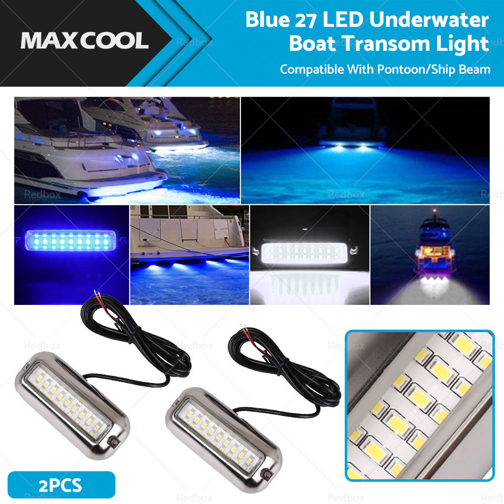 {{ 2x Blue 27LED Underwater Boat Marine Transom Light 316 Stainless Steel Pontoon }} - Buy Car Parts Online at {{ Kaka Auto Parts }}.