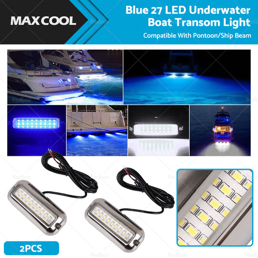 {{ 2x Blue 27LED Underwater Boat Marine Transom Light 316 Stainless Steel Pontoon }} - Buy Car Parts Online at {{ Kaka Auto Parts }}.