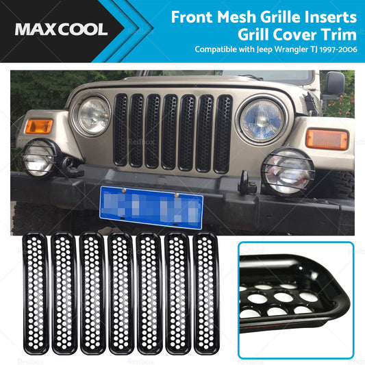 {{ Front Mesh Grille Inserts Grill Cover Trim Suitbale For Jeep Wrangler TJ 97-06 }} - Buy Car Parts Online at {{ Kaka Auto Parts }}.