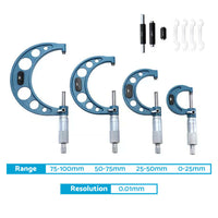 4x Outside Micrometer Set 0¡§C100mm Carbide Tip Precision Measuring Tool 0.01mm Suitable For Machinist
