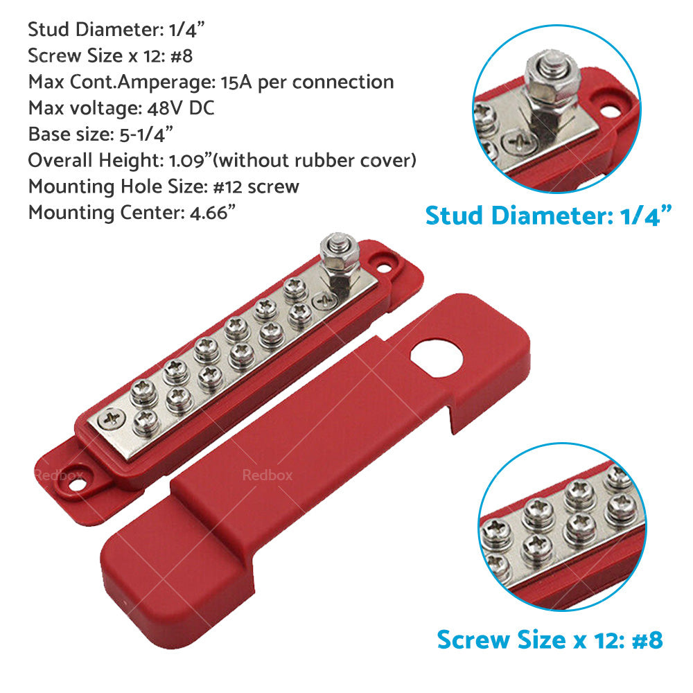 {{ 1 Piece 12 Way Bus Bar Power Distribution Rated Terminal Block For Auto Marine }} - Buy Car Parts Online at {{ Kaka Auto Parts }}.